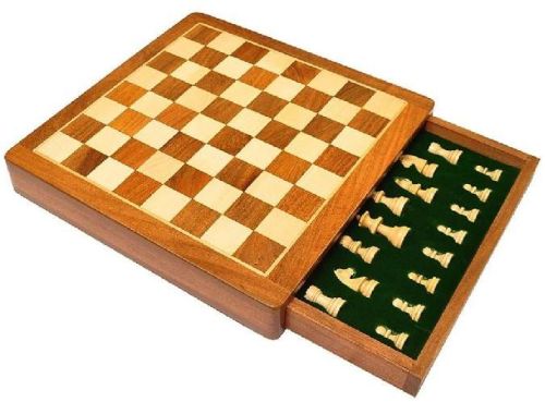 Wooden Chess Board With Storage Drawer