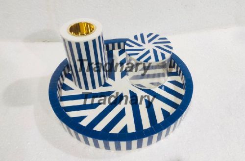 Blue Resin Inlay Incense Burner Set Round Shape Bakhoor Set From Tradnary