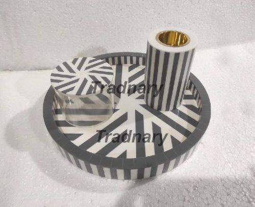 Gray Resin Inlay Incense Burner Set Round Shape Bakhoor Set From Tradnary