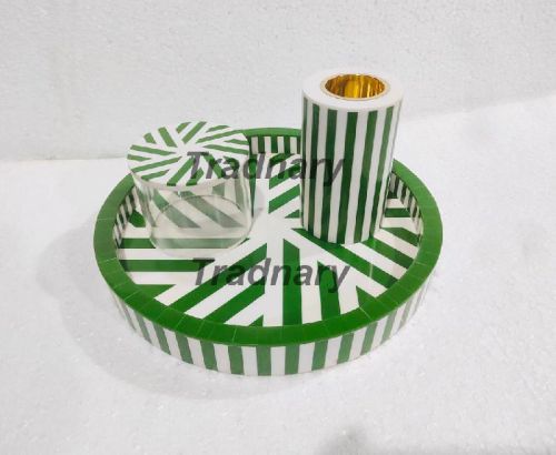 Green Resin Inlay Incense Burner Set Round Shape Bakhoor Set From Tradnary