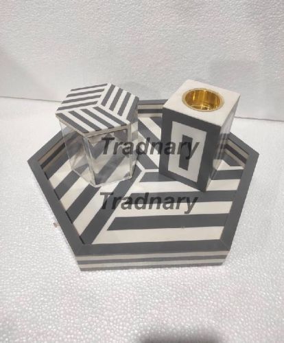 Gray Resin Inlay Incense Burner Set In Hexagon Shape Bakhoor Set From Tradnary