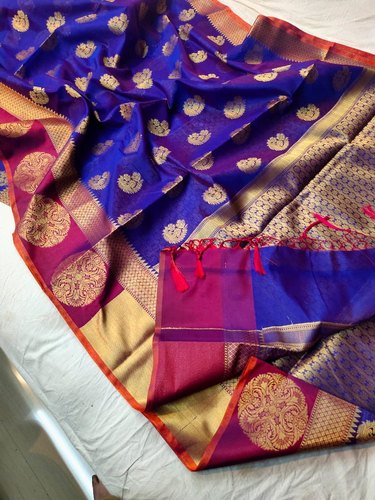 Unstitched Dupion Silk Saree, Packaging Size : 4 Pieces