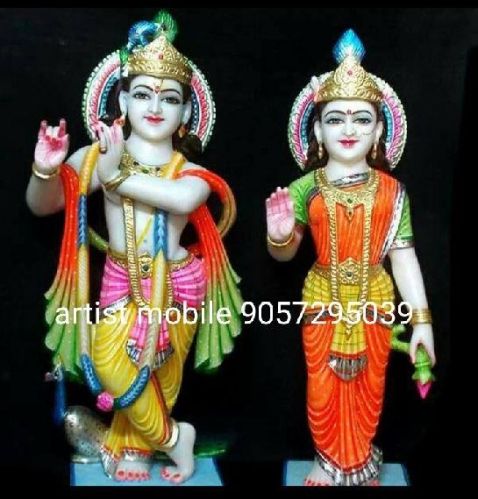 Carved Marble Radha Krishna Statue, Size : 12-24 Inch