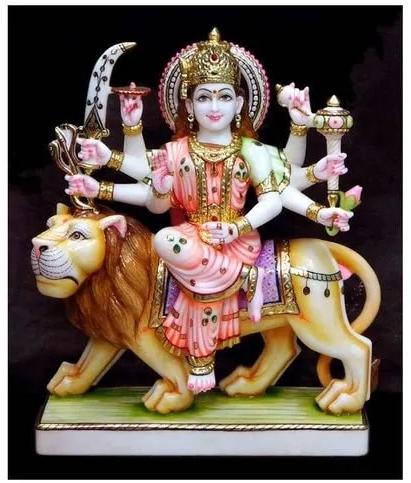 Polished Makrana Marble Durga Statue, For Dust Resistance, Shiny, Pattern : Painted