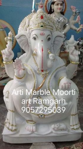 Polished Makrana Marble Ganesh Statue, For Office, Color : White