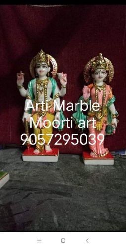 Makrana White Marble Laxmi Narayan Status, For Statue, Pattern : Plain