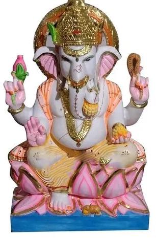 Makrana Marble Ganesha Sitting Statue, For Dust Resistance, Shiny, Pattern : Painted