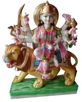 Polished Multicolor Marble Durga Statue, For Dust Resistance, Shiny, Pattern : Painted