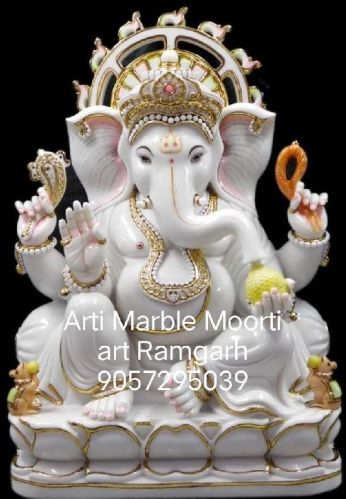 Polished Multicolor Marble Ganesh Statue, For Dust Resistance, Shiny, Handmade, Pattern : Painted