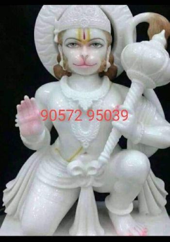 Polished White Marble Bajrangbali Statue, For Religious Purpose, Pattern : Carved