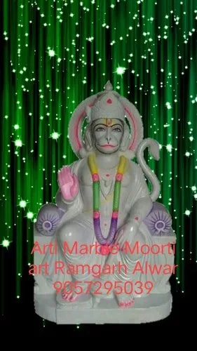 Polished White Marble Hanuman Statue, For Religious Purpose, Pattern : Carved