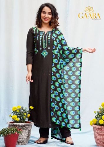 Black Muslin Kurta With Printed Dupatta, Style : Straight