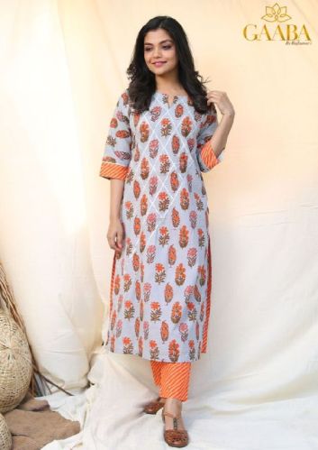 Cotton Printed Kurta With Gota and Leheriya Pant Set