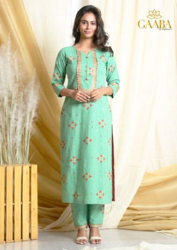 Green Saanjh Cotton Kurta Pant Set, Size : 2XL, 3XL