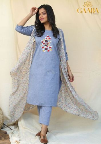 Grey Kurta Pants With Georgette Pario Jacket