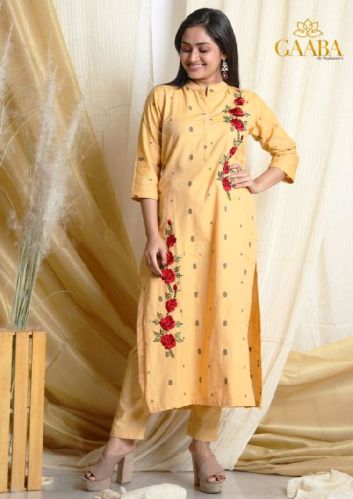 Roses Yellow Kurta Pant Set, Size : M, XL, 2XL, 3XL