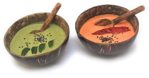 Inaithiram CSBM Mini Coconut Shell Bowls 3 Inch Set Of 2 With 2 Spoons Handmade & Polished (Brown)