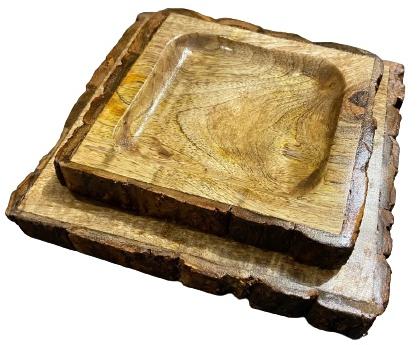 Inaithiram TCBT Mango Wood Handmade Tea Table Coasters Set Of 2 Square Shaped 6 & 8 Inch
