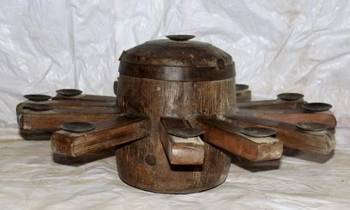 Polished Wooden Wheel Candle Stand, For Dust Resistance, Shiny, Non Breakable, Technique : Machine Made