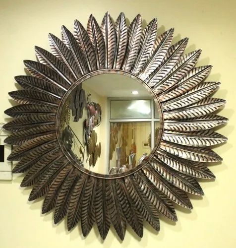 100cm Decorative Iron Wall Mirror, Color : Brown