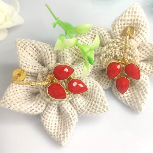 Gold Plated Brass Gemstone Hoop Earring, Occasion : Party Wear