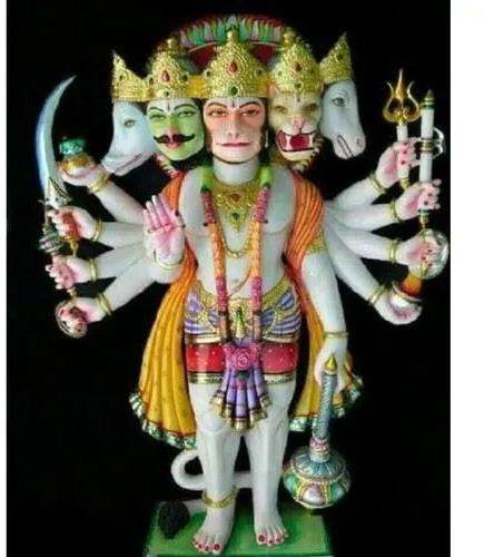 Painted Marble Panchmukhi Hanuman Statue 16 Inch for Worship