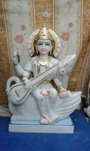 Marble Saraswati Statue, For Worship, Temple, Packaging Type : Cardboard Box