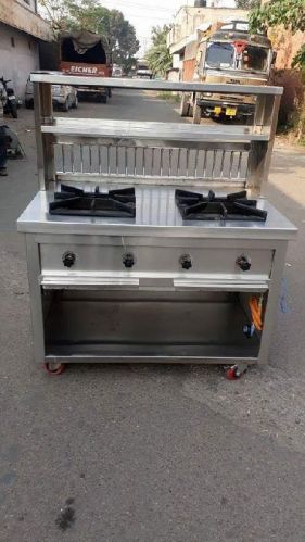 Rectangular Stainless Steel Double Burner Chat Counter, For Hotel, Restaurant, Certification : CE Certified