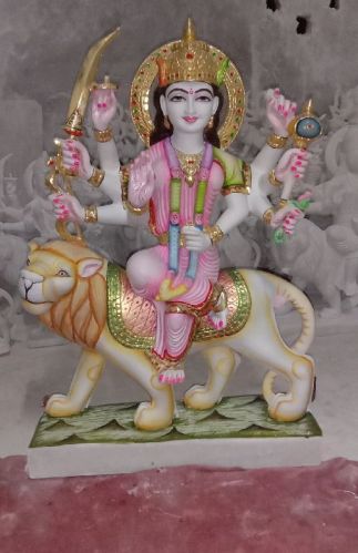Polished Printed Marble Durga Statue, Brand Name : Makarana for Temple
