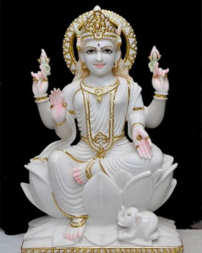 Marble Laxmi Maa Statue, For Worship, Temple, Pattern : Carved