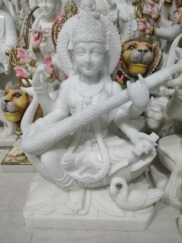 Marble Saraswati Maa Statue, For Worship, Temple, Pattern : Carved