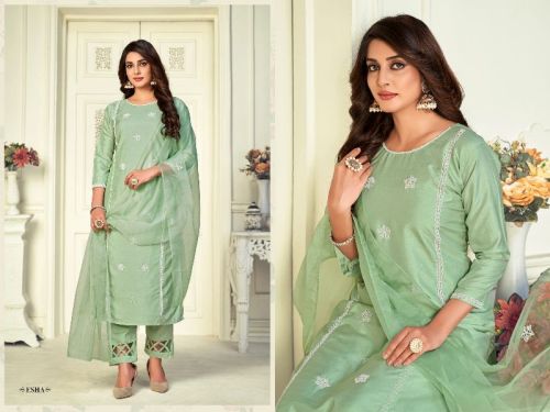 Esha Readymade Pant Suit With Dupatta, Pattern : Embroidered