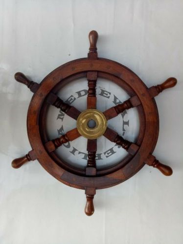 12 Inch Big Wooden Antique Teak Brass Ship Steering Wheel