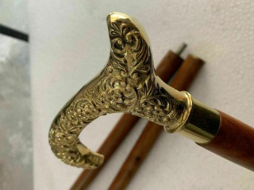 Antique Brass Derby Head Handle Victorian Wooden Walking Stick Nautical Cane