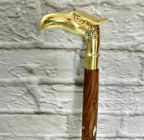 Antique Brass Eagle Head Bird Handle Handmade Wooden Walking Stick Cane