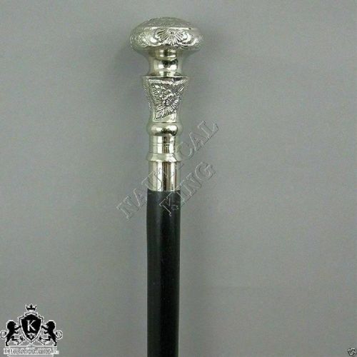 Antique Vintage Silver Brass Handle Knob Wooden Walking Cane Stick