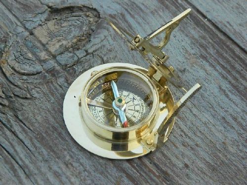 Nautical Solid Brass Sundial Handmade Round Compass Gift