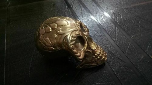 Vintage Heavy Solid Golden Brass Skull Only Head Handle For Shaft Walking Stick