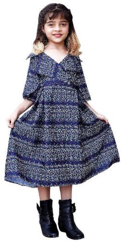 Girls Digital Printed Collar Neck A Line Dress