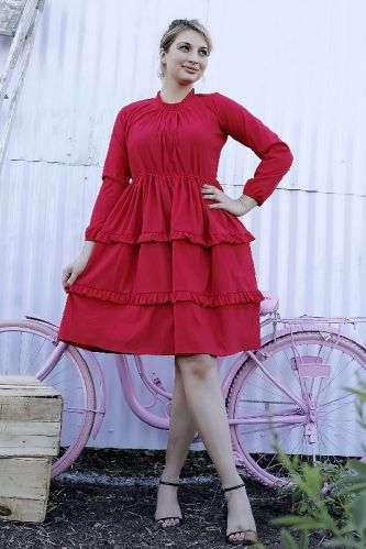 Ladies Maroon Round Neck A Line Short Dress