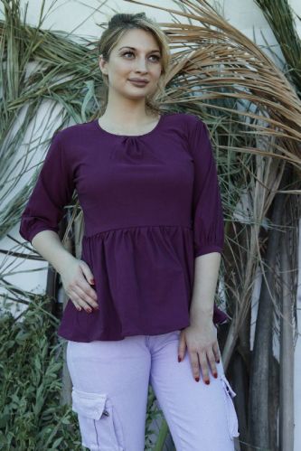 Ladies Purple Plain Round Neck Top, Occasion : Casual Wear