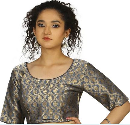 Grey Gold Brocade Blouse, Size : 32, 34, 36
