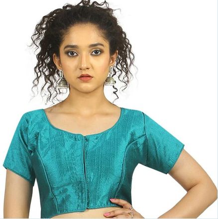 Half Sleeves Light Blue Fantom Silk Blouse, Size : 32, 34, 36