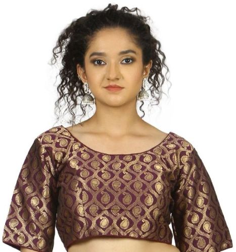 Half Sleeve Purple Gold Brocade Blouse, Size : 36