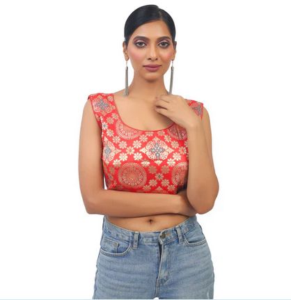 Red Cotton Banarasi Blouse, Size : 32, 34