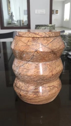 Cylindrical Polished Brown Marble Candle Holder, For Table Centerpiece, Mounting Type : Wall Mount