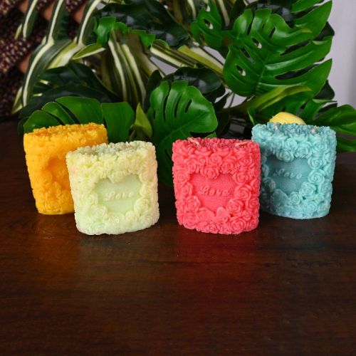 Double Wick Rose Candle, Pattern : Plain