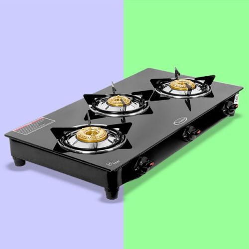 Plain Rectangular Glass Top 3 Burner Gas Stove, For Cooking, Certification : ISI Certified