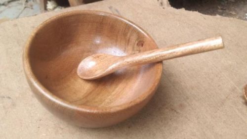 Round Wooden Bowl and Spoon Set, For Gift Purpose, Hotel, Restaurant, Home, Size : 3 Inches