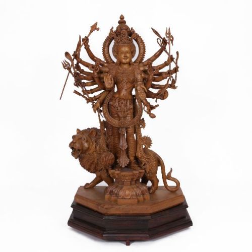 Polished Plain Wooden Durga Statue, Feature : Shiny Look, Termite Proof, Unique Design